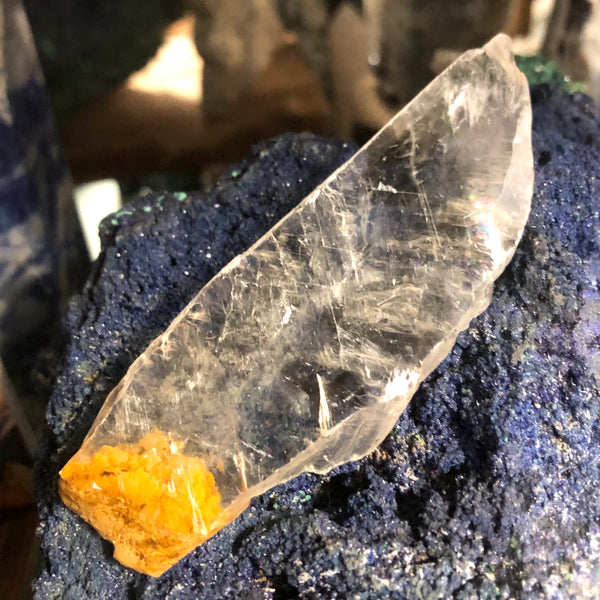 Clear Phantom Golden Selenite Natural Wand with Limonite Inclusions