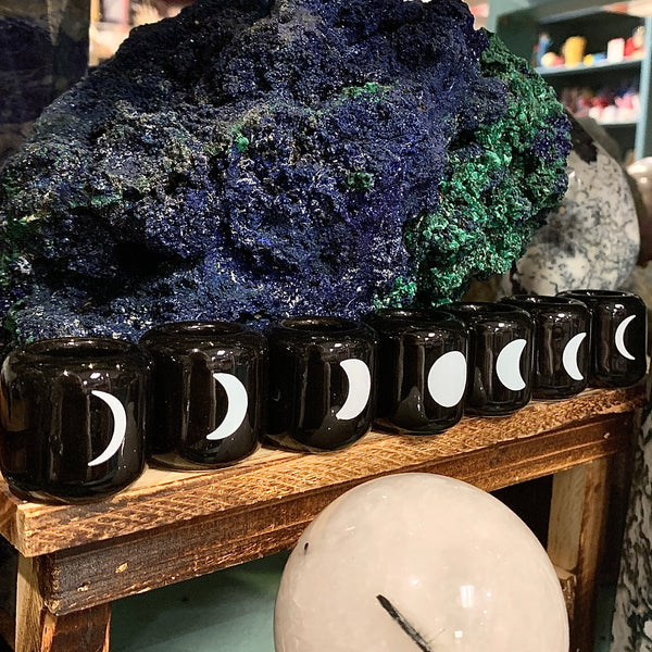 Seven Piece Moon Phase Chime Candle Holder in Black