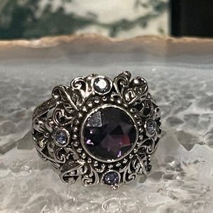 Flower Design in Amethyst and Silver Ring