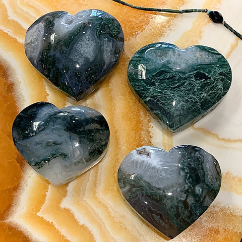 Moss Agate Heart Carving 2 inch