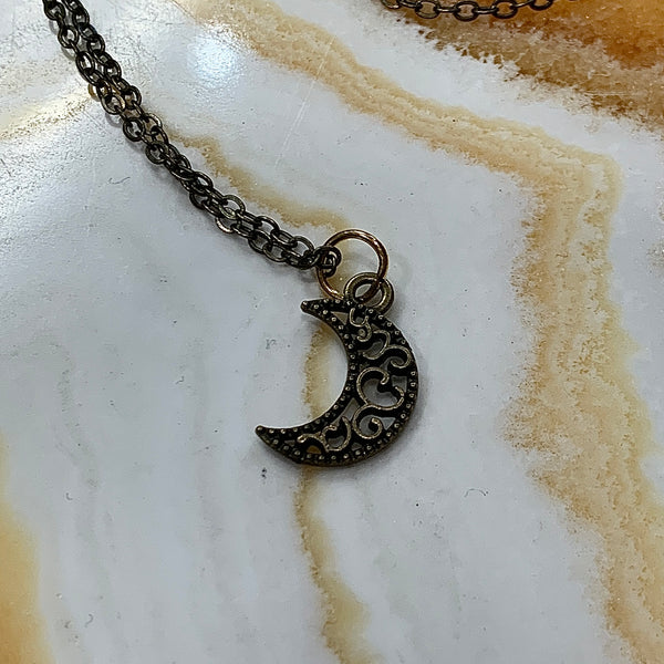 Bronze Filigree Crescent Moon 18 Inch Necklace