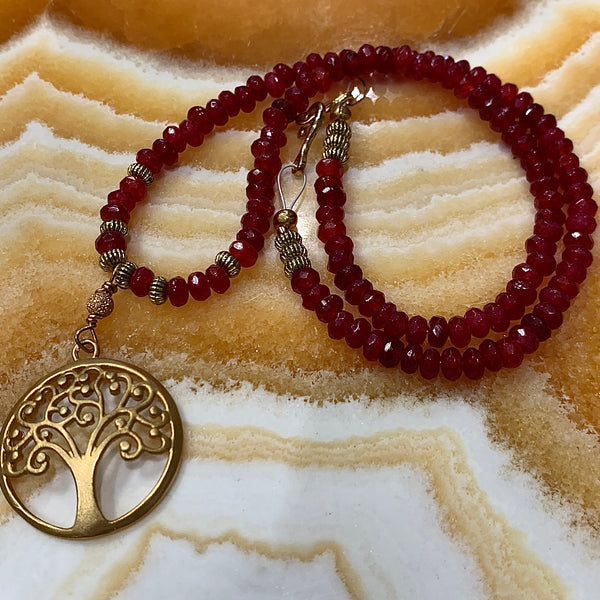 Ruby Jade 14kt GF Tree of Life Necklace