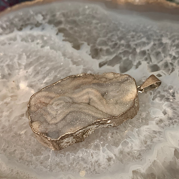 Quartz Druzy Silver Bail Freeform Pendant