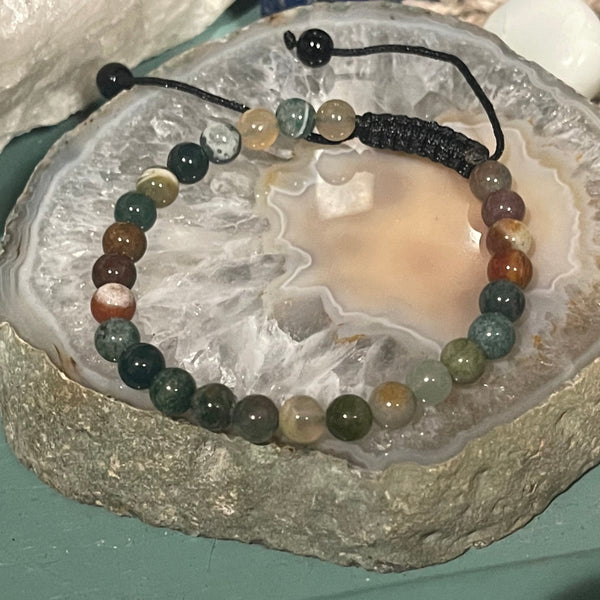 Fancy Jasper 6mm Round Beaded Macramé Bracelet