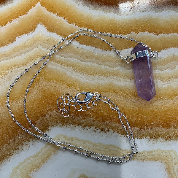 Silver Terminated Amethyst Pendant Necklace