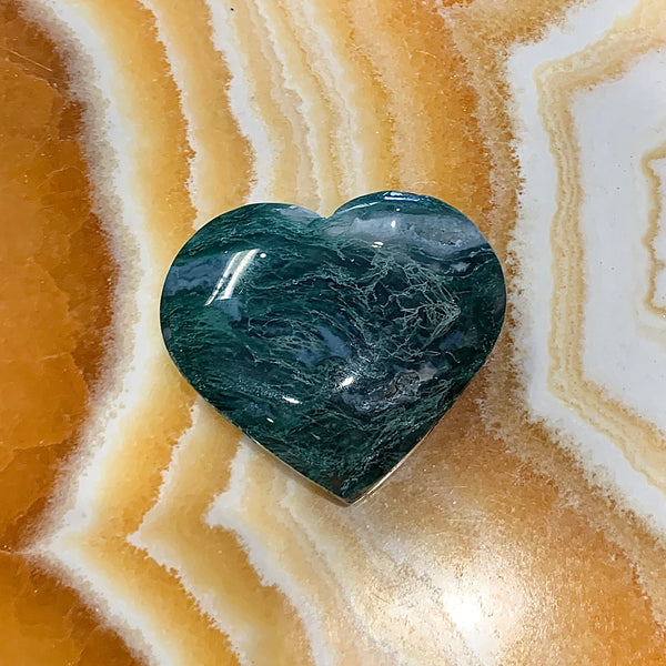 Moss Agate Heart Carving 2 inch