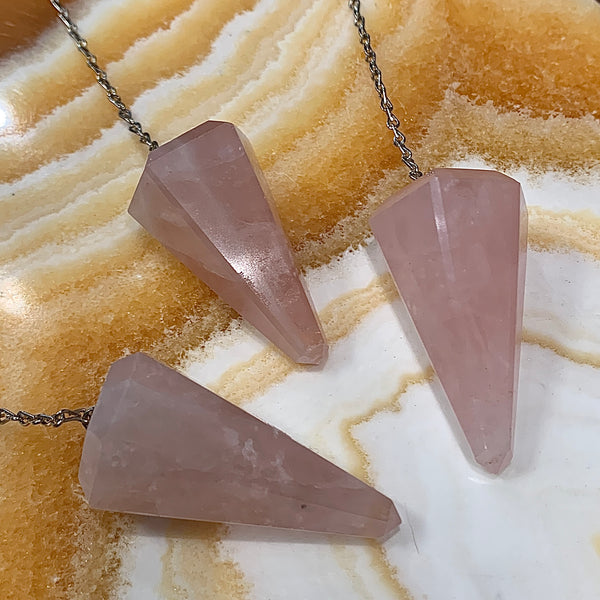 Rose Quartz Pendulum on Silver Chain