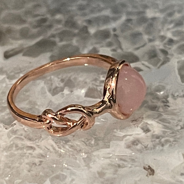 Rose Quartz Eternity Knot Band Ring with Rose Gold Finish