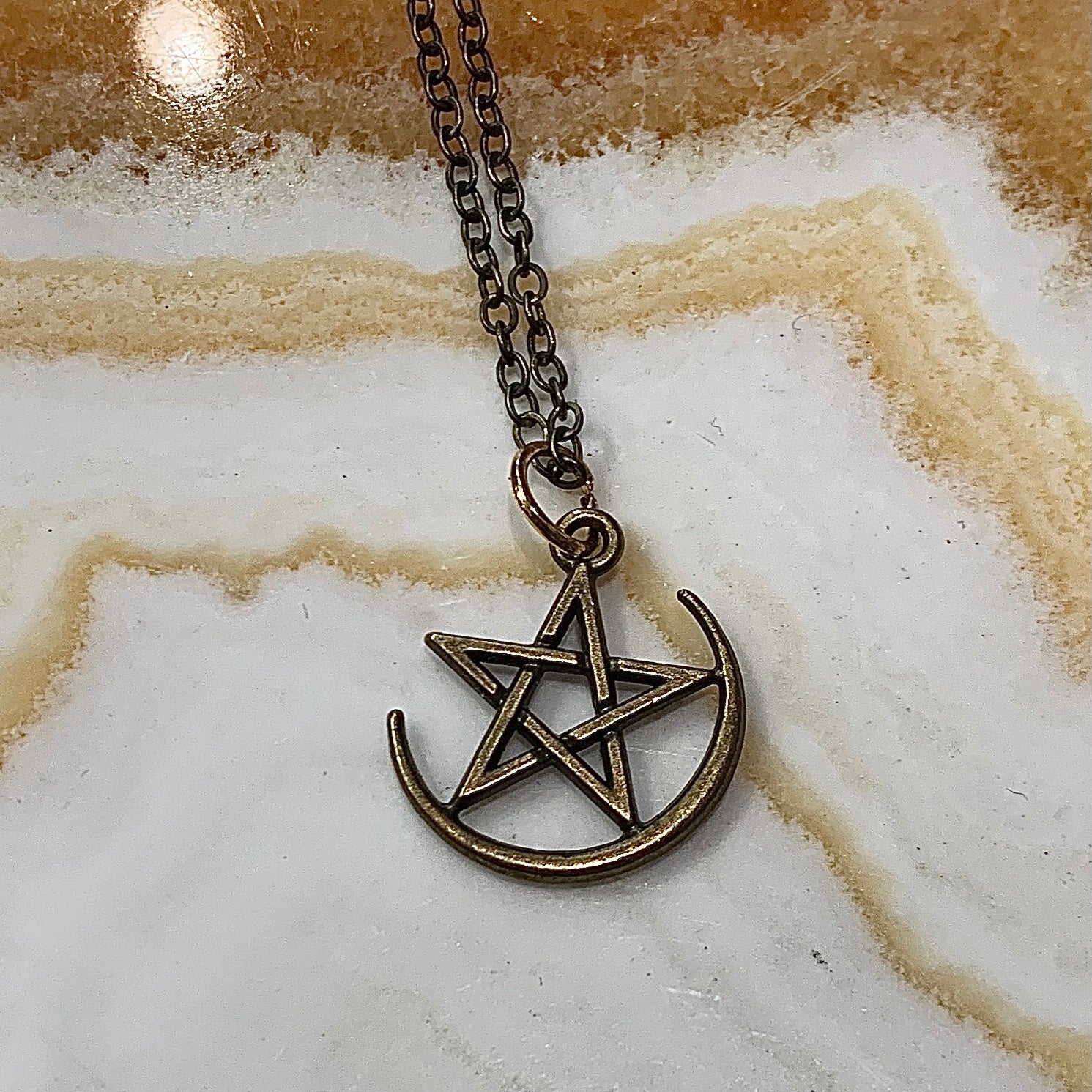 Bronze Star and Crescent Moon 18 Inch Necklace
