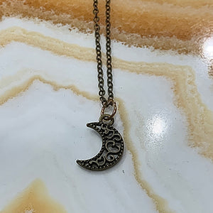 Bronze Filigree Crescent Moon 18 Inch Necklace