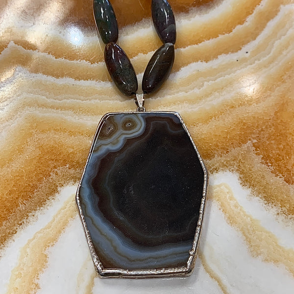 Fancy Jasper Silver Electroform Agate Pendant Necklace