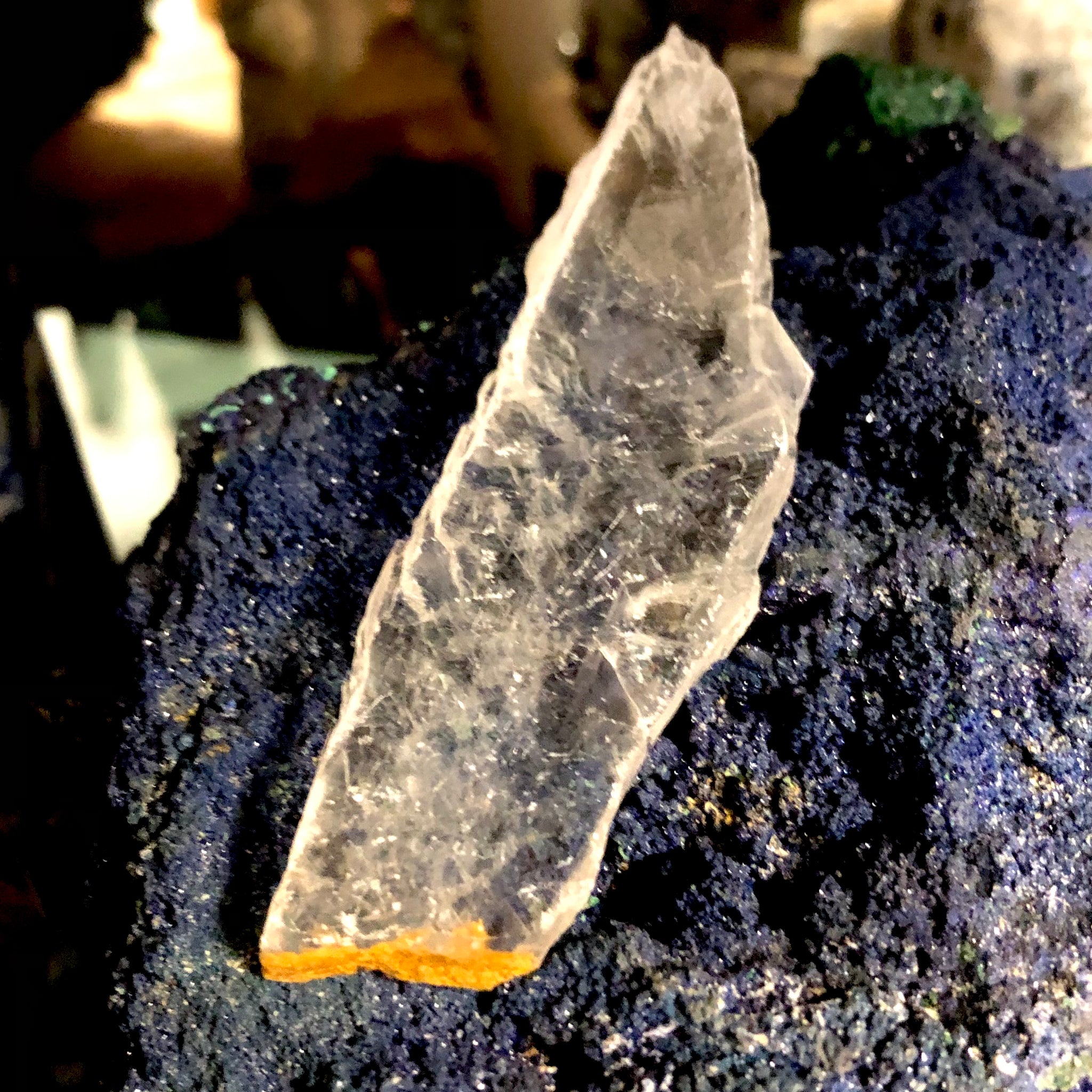 Clear Phantom Golden Selenite Natural Wand with Limonite Inclusions