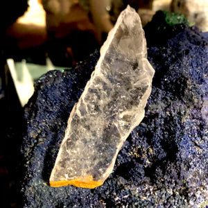 Clear Phantom Golden Selenite Natural Wand with Limonite Inclusions