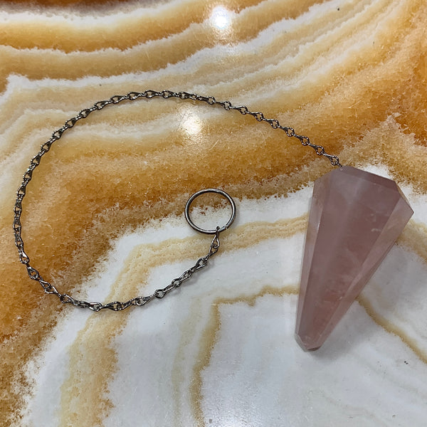 Rose Quartz Pendulum on Silver Chain