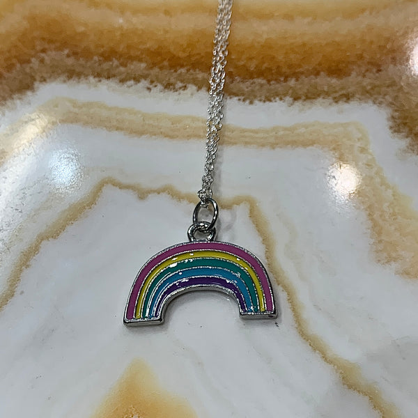 Silver Plated Pastel Rainbow Pendant 20 Inch Necklace