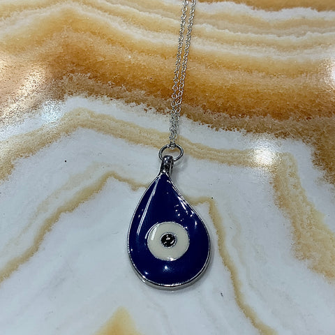 Silver Plated Blue Evil Eye Teardrop 20 Inch Necklace