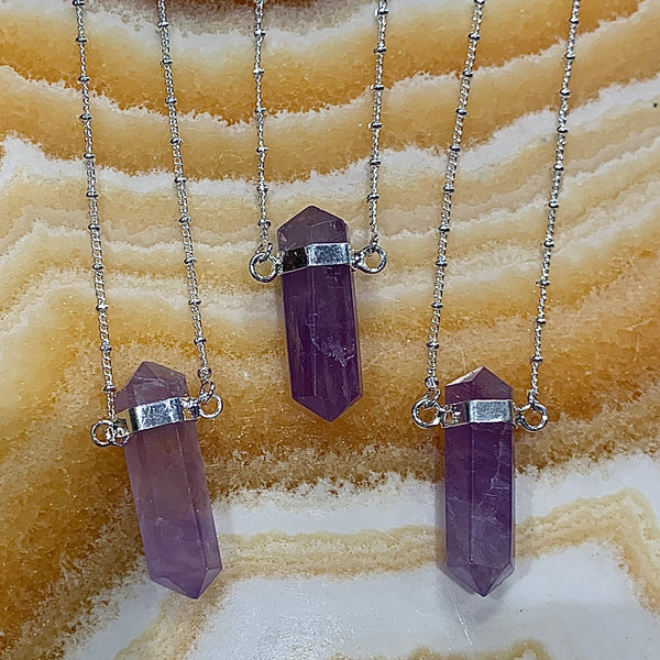 Silver Terminated Amethyst Pendant Necklace