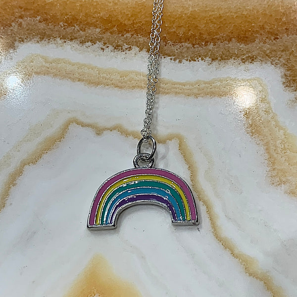 Silver Plated Pastel Rainbow Pendant 20 Inch Necklace