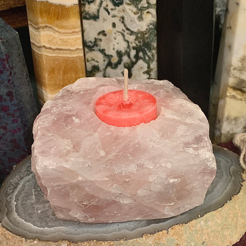 Natural Stone Rose Quartz Candle Votive Holder - 6 inch