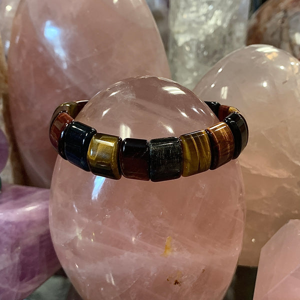 Tiger Eye Multicolor Double Hole Tile Strand Stretch Bracelet