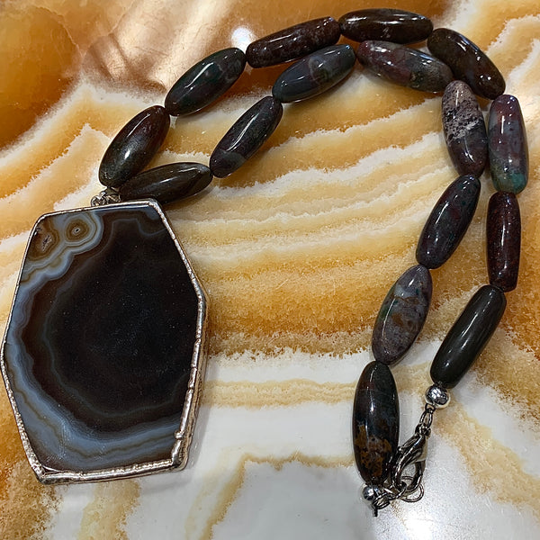 Fancy Jasper Silver Electroform Agate Pendant Necklace