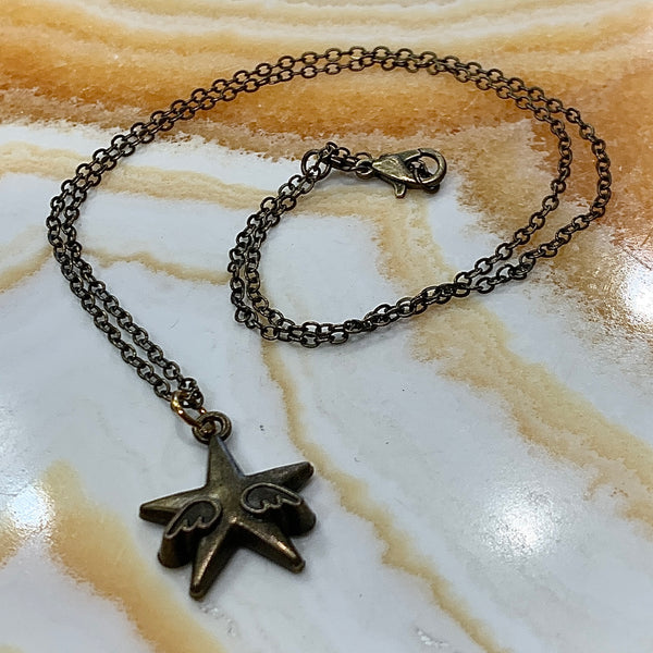 Bronze Star with Angel Wings 18 Inch Necklace