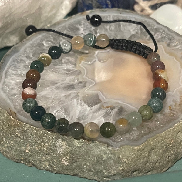 Fancy Jasper 6mm Round Beaded Macramé Bracelet