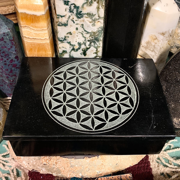 Flower of Life Carved Soapstone Box 4 x 6 Inch