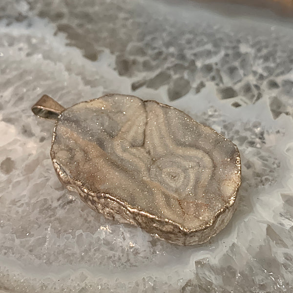 Quartz Druzy Silver Bail Freeform Pendant