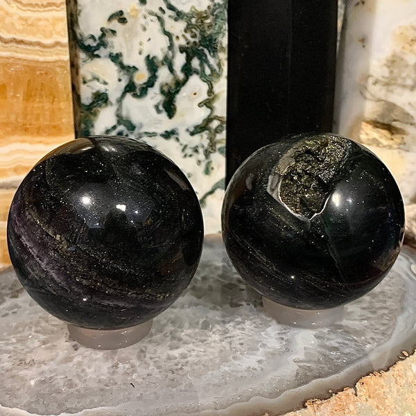 Pyrite in Fluorite Sphere 45mm