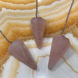 Rose Quartz Pendulum on Silver Chain