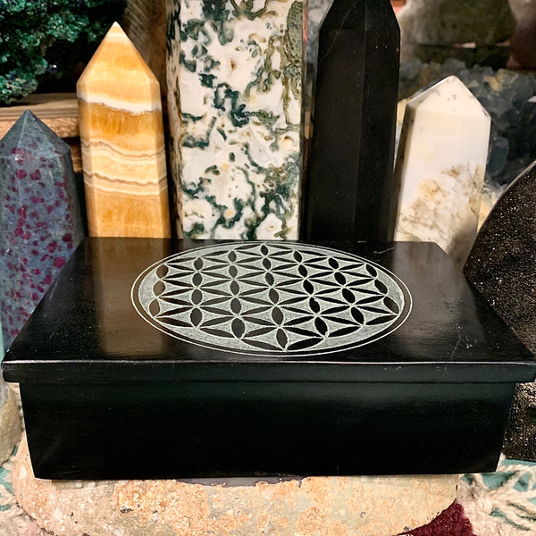 Flower of Life Carved Soapstone Box 4 x 6 Inch