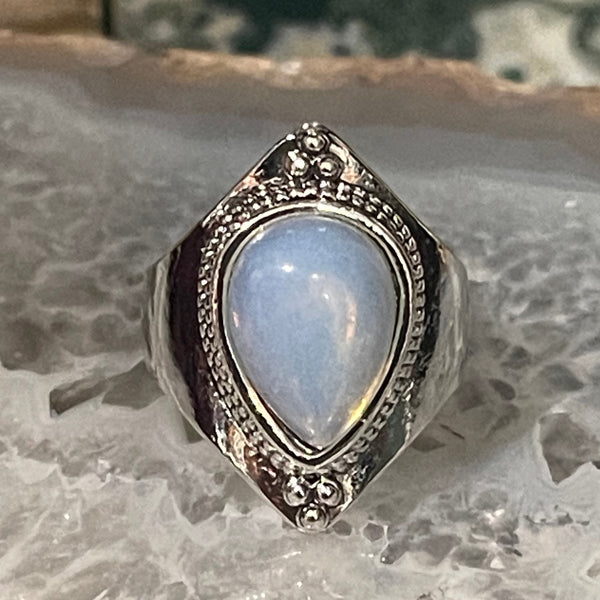 Opalite Teardrop Stone Silver Ring