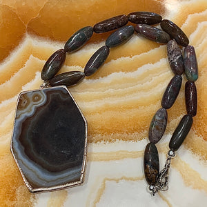 Fancy Jasper Silver Electroform Agate Pendant Necklace