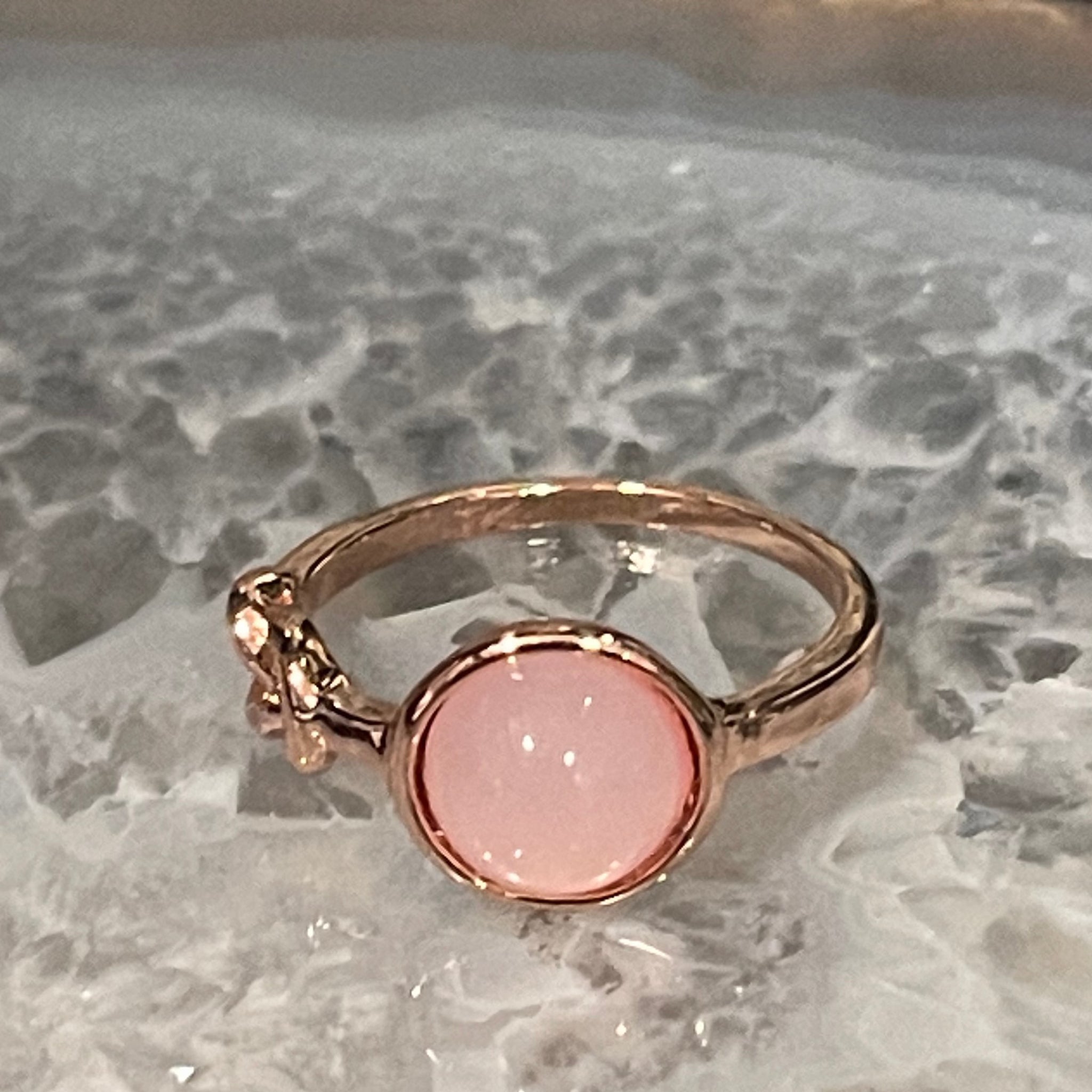 Rose Quartz Eternity Knot Band Ring with Rose Gold Finish