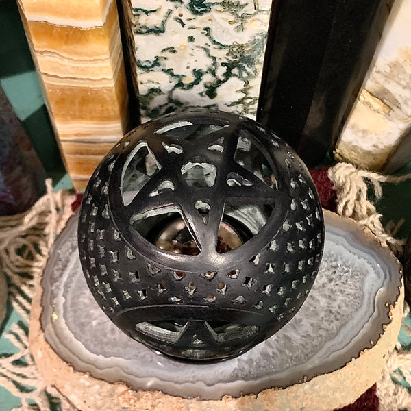 Pentacle Black Soapstone Votive Candle Dome Burner