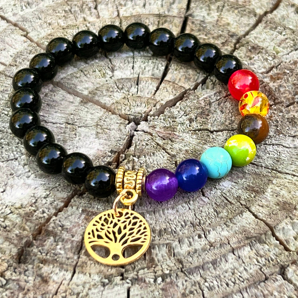 7 Chakra Prosperity Bracelet With Obsidian