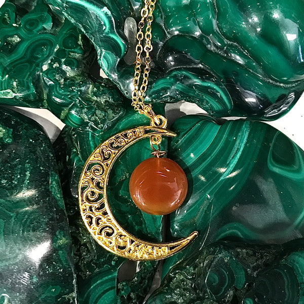 Carnelian Crescent Moon Necklace