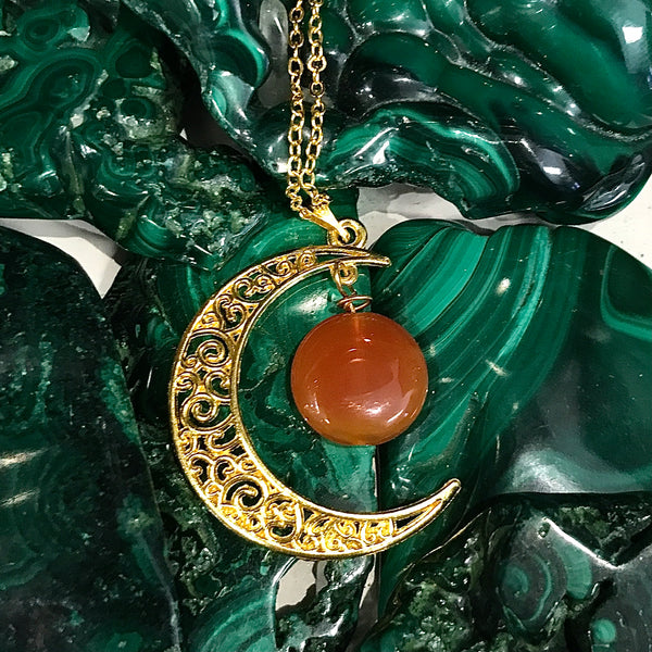 Carnelian Crescent Moon Necklace