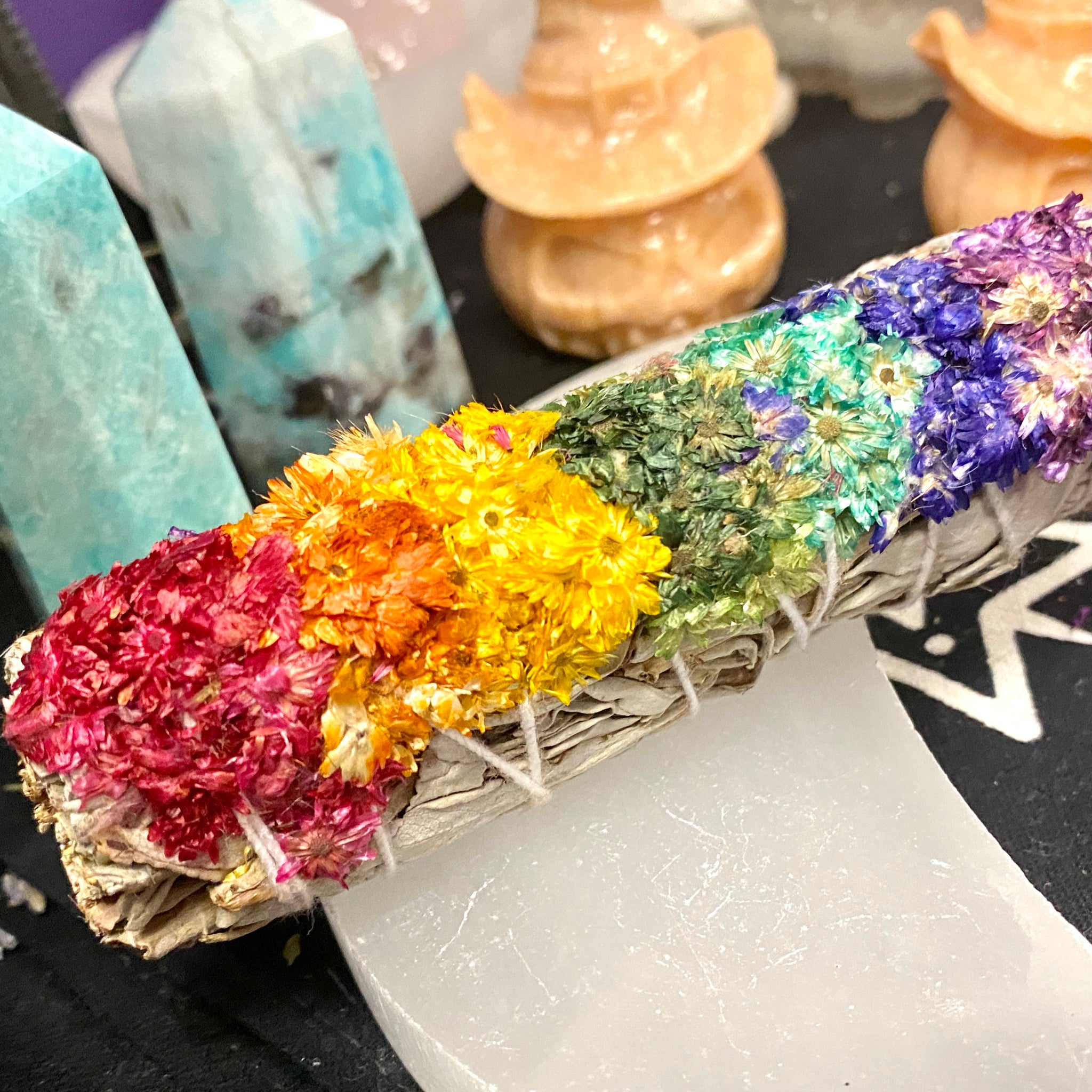 7 Color Chakra Mullein & White Sage 4” Smudge