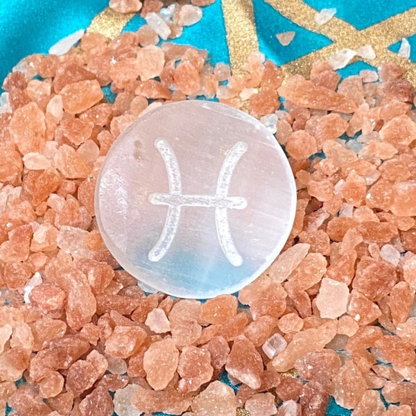 Zodiac Selenite Etched Pocket Stone