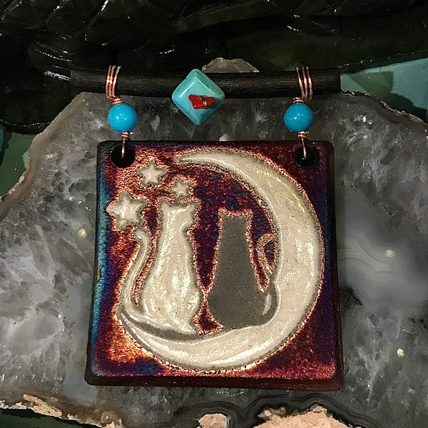 Raku Glazed 3 Inch Dreamcatcher Tile with Turquoise and Copper