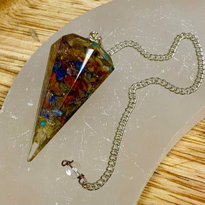 Resin and Gemstone Pendulum on Silver Chain