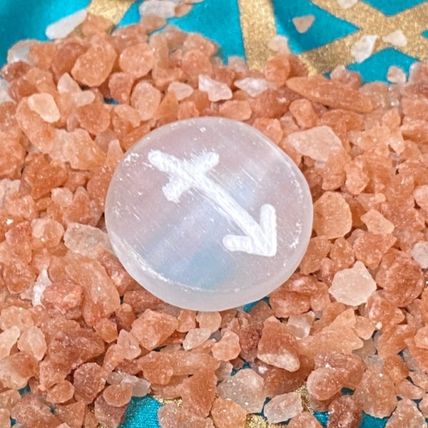 Zodiac Selenite Etched Pocket Stone