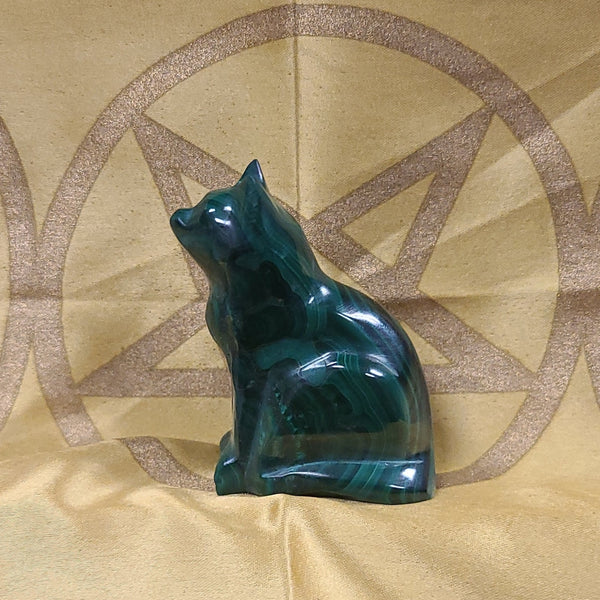 Malachite Cat Carving