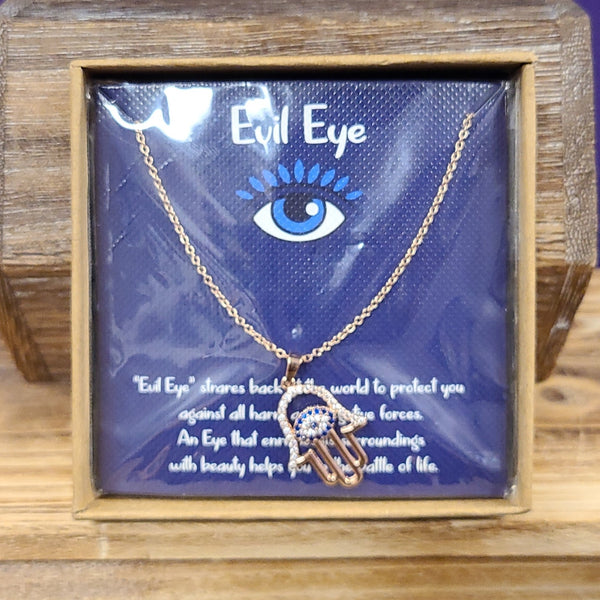 Evil Eye Hamsa Pendant Necklace - Boxed