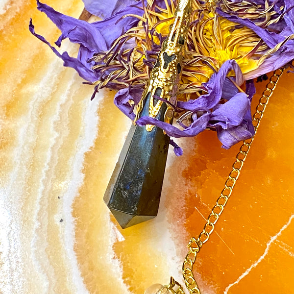 Labradorite and Gold Pendulum