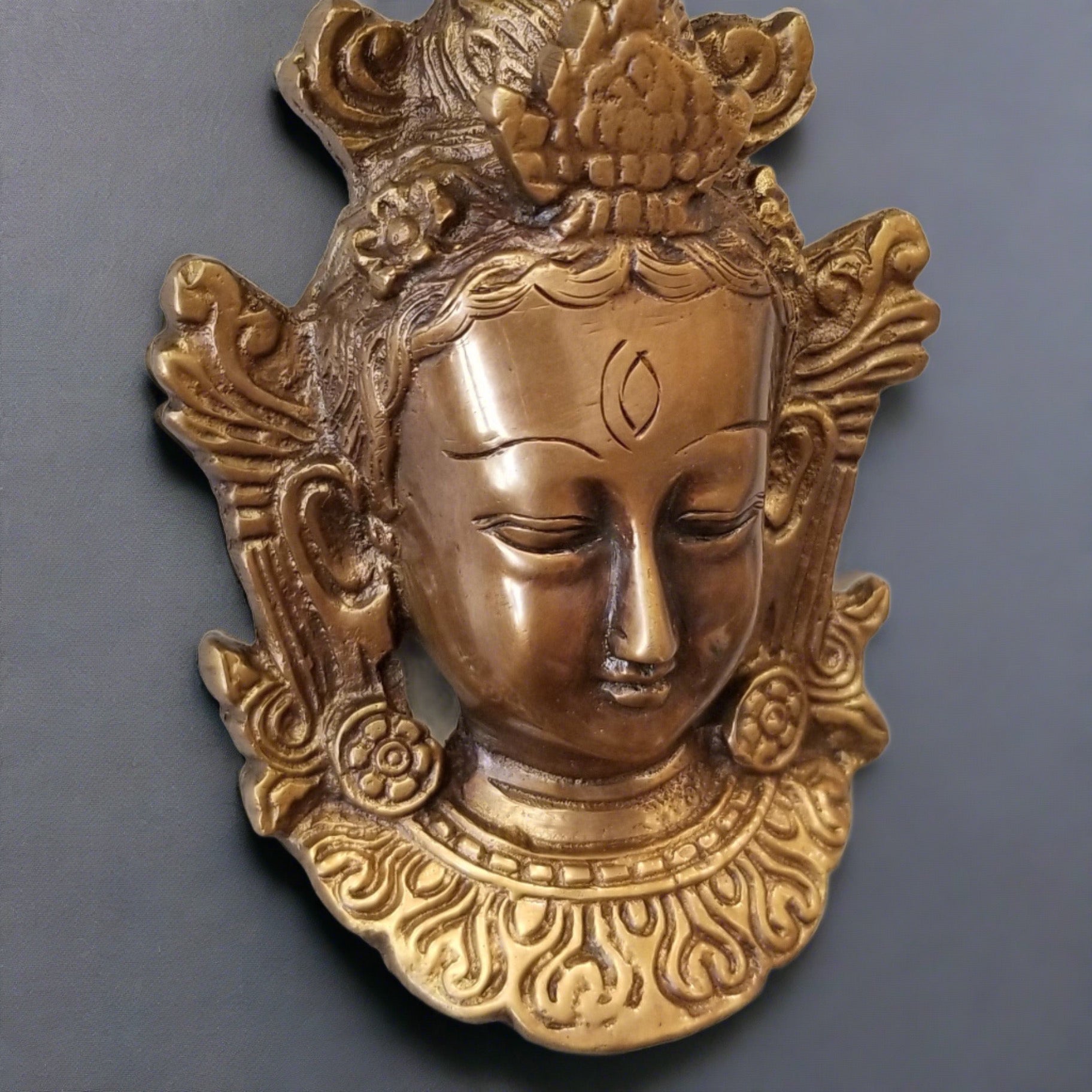 Goddess Tara Solid Brass Mask/ Wall Hanging 4”H