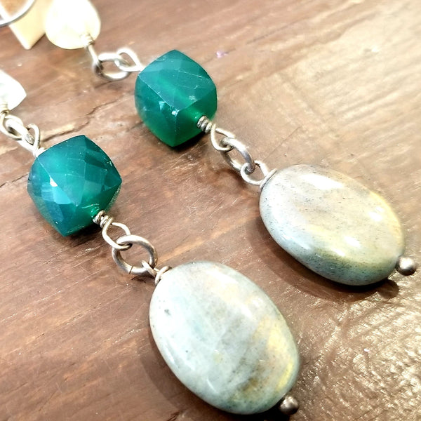 Labradorite, Green Quartz and Citrine Earrings