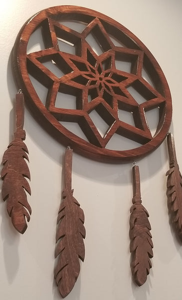 Carved 14” Wood dream catcher